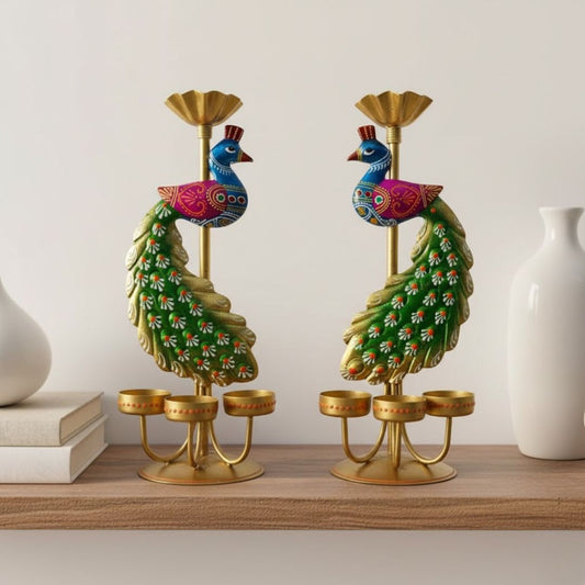 Decorative Peacock Candle and Diya Holder Showpiece